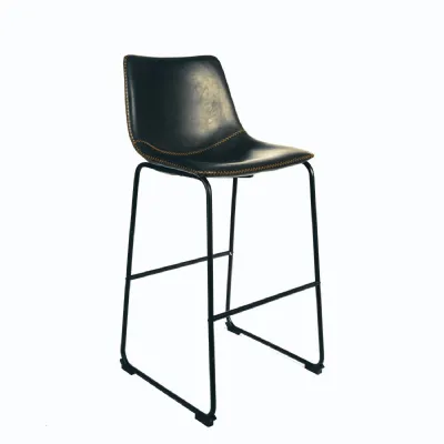 Modern Grey PU Leather Scoop Back Bar Stool with Black Steel Base