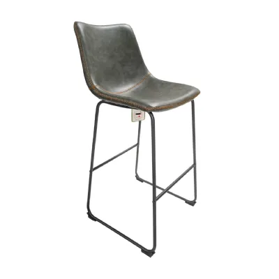 Vintage Style Green PU Leather Bar Stool with Black Sled Base