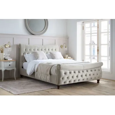Warm Stone Fabric Super King Bed Diamond Buttoned Headboard