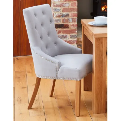 Oak Accent Narrow Back Upholstered Dining Chair Grey (Pack Of Two)