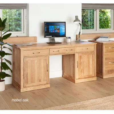 Mobel Oak Large Hidden Office Twin Pedestal Desk