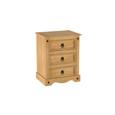 Corona Large 3 Drawer Bedside Pine