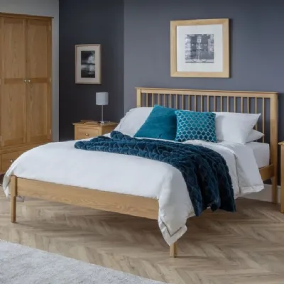 Natural Oak Lacquered Finish 5ft King Size Bed with Slatted Headboard