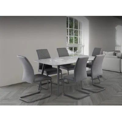 Grey Ceramic Patterned Top Dining Table Metal Legs 1.6m