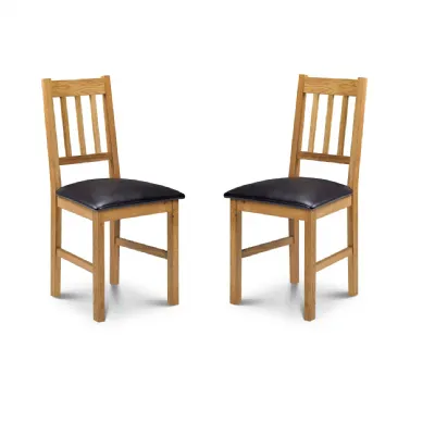 Solid Oak Oiled Finish Dining Chair with Brown Faux Leather Seat