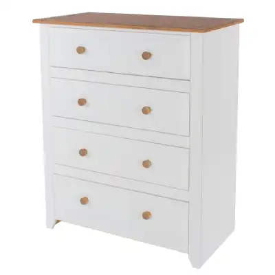 Capri Modern Arctic White Painted Solid Pine Chest of 4 Dovetail Drawers 104.3x 83.5cm