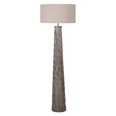 Tapered Woven Bamboo Floor Lamp with Linen Shade