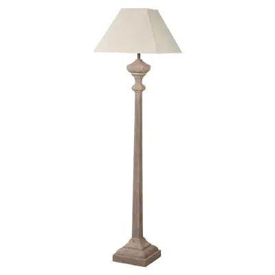 Slim Wooden Carved Floor Lamp with Linen Shade