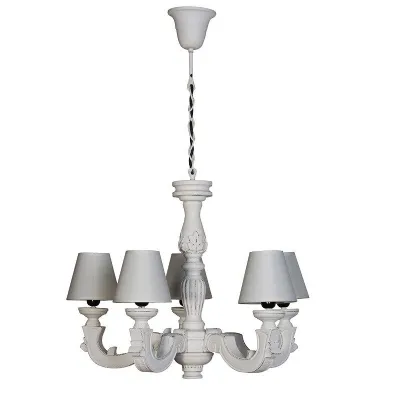 Large Cream Carved 5 Arm Chandelier Shabby Chic Style