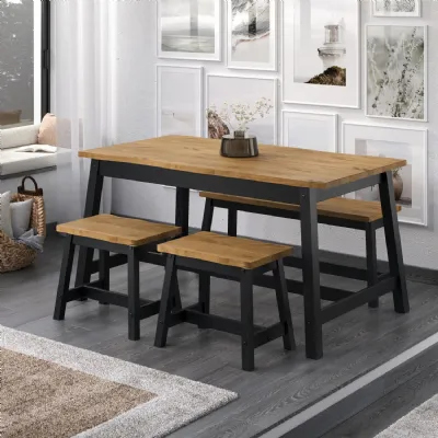 Black Wood Oak Top 150cm Rectangular Dining Table