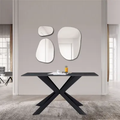 Modern Black Ceramic and Glass Top Rectangular 4 Seater Dining Table