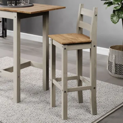 Grey Pine Ladder Back Breakfast Bar Chair Oak Seat
