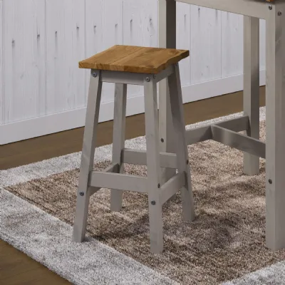 Grey Pine Wood High Breakfast Stool Rustic Seat