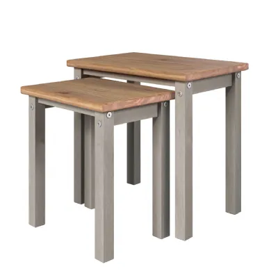 Grey Nest Of 2 Side Tables Antique Wax Oak Top