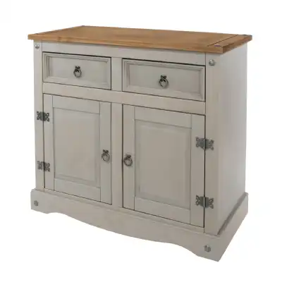 Corona Industrial 2 Doors 2 Drawer Small Solid Pine Grey Painted Sideboard 80.6x91cm