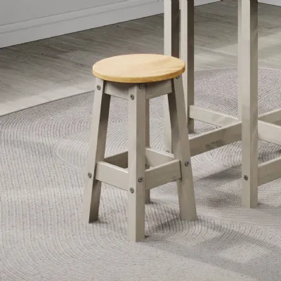 Grey Wax Timber Low Round Breakfast Stool Oak Seat