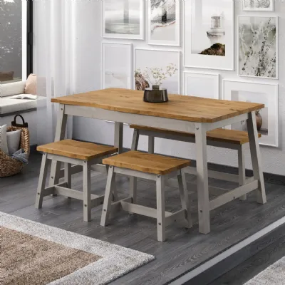 Grey Wood 150cm Rectangular Dining Table with Oak Top