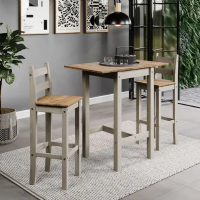 Grey Wood Oak Top Drop Leaf Square High Bar Table Set