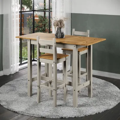 Grey and Oak Drop Leaf Breakfast Bar Table Set 2 Bar Stools