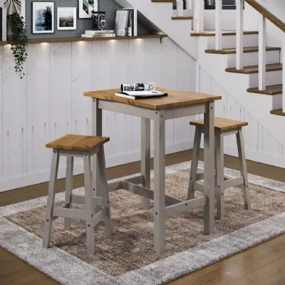 Grey and Antique Wax Wood High Breakfast Bar Table Stool Set