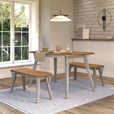 Grey and Oak 120cm Kitchen Dining Table Set with 2 Benches
