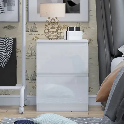 Carlton 2 Drawer Bedside Nightstand White Gloss Front