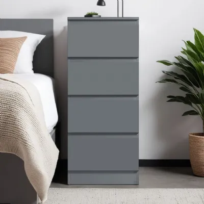 Carlton 4 Drawer Slim Tallboy Chest of Drawers Matt Dark Grey