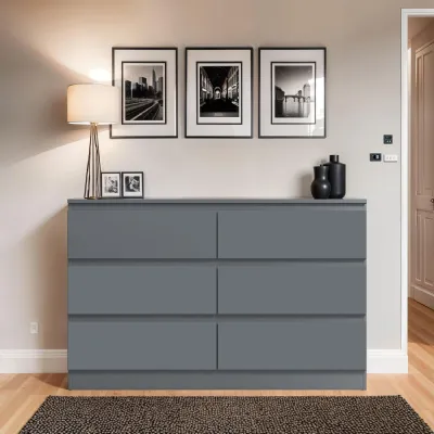 Carlton 6 Drawer Wide 3+3 Chest of Drawers Matt Dark Grey