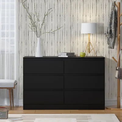 Carlton 6 Drawer Wide 3+3 Chest Of Drawers Matt Black