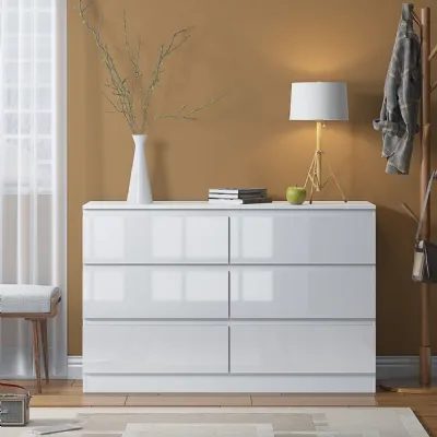 Carlton 6 Drawer Wide 3+3 Chest Of Drawers White Gloss Front