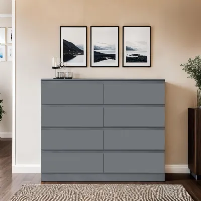 Carlton 8 Drawer Wide 4+4 Chest of Drawers Matt Dark Grey