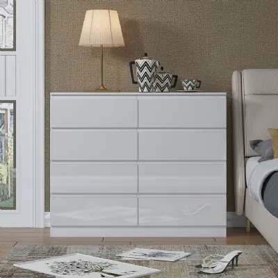 Carlton 8 Drawer Wide 4+4 Chest Of Drawers White Gloss Front