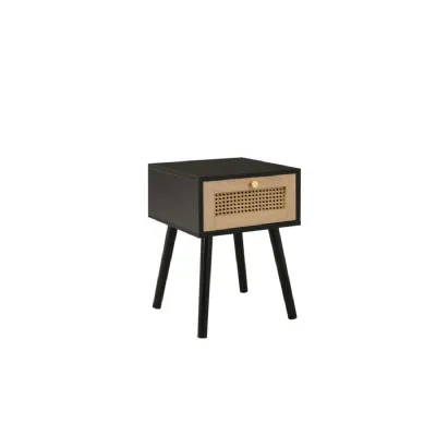 Croxley 1 Drawer Rattan Bedside Black