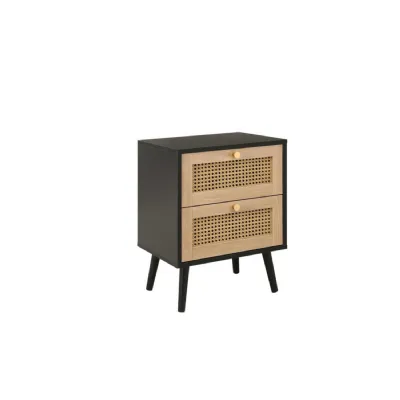 Croxley 2 Drawer Rattan Bedside Black