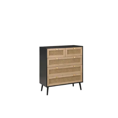 Croxley 5 Drawer Rattan Chest Black