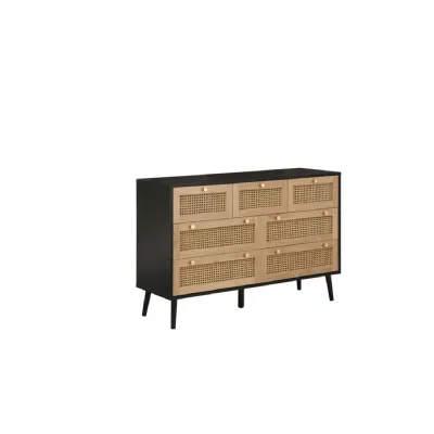 Croxley 7 Drawer Rattan Chest Black