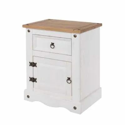 Corona Modern White Solid Pinewood 1 Door 1 Drawer Bedside Table Cabinet 66x53x38cm