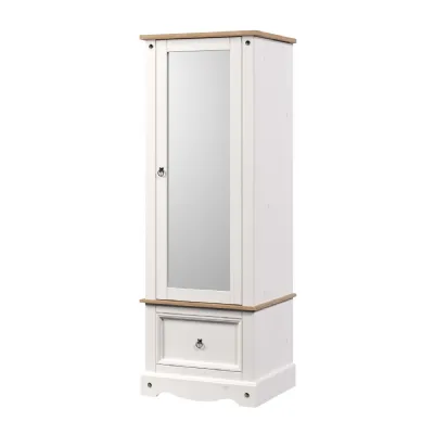 White Armoire With Mirrored Door Antique Wax Oak Top