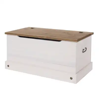 Corona White Painted Storage Trunk Blanket Bed Box Oak Top Mexican Style 90cm