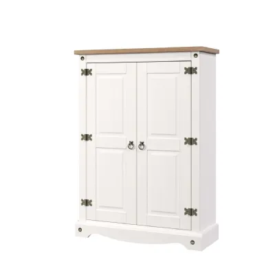 White 2 Door Cupboard Unit Antique Wax Oak Top