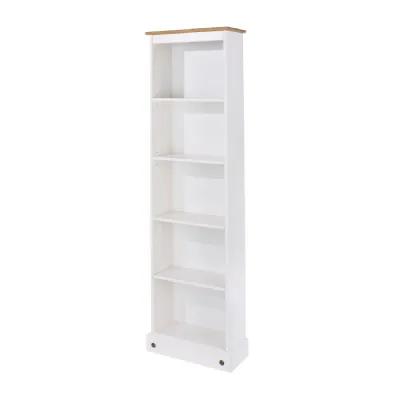 White Tall Narrow Bookcase Antique Wax Oak Top