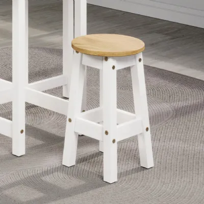 White Wax Timber Low Round Breakfast Stool Oak Seat