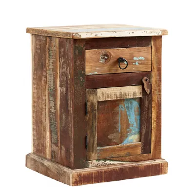 Reclaimed Wood 1 Door Bedside Table with Drawer