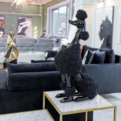 Black Gloss Large Poodle Statuette with Pompom Balls