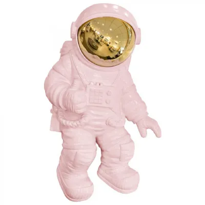 Pink Astronaut Thumbs Up Wall Mounted Figurine Gold Visor