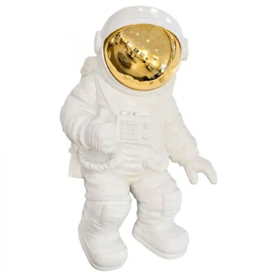 White Astronaut Thumbs Up Wall Mounted Figurine Gold Visor