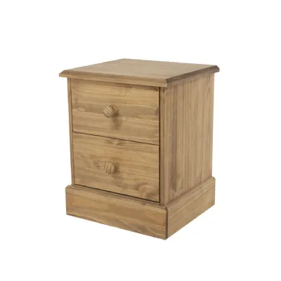 Antique Wax Finish Wooden 2 Drawer Bedside Cabinet