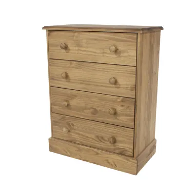 Antique Wax Wooden Chest of 4 Drawers