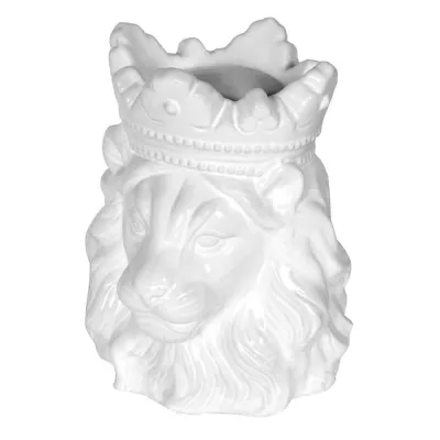 Small Matt White Lion Head with Crown