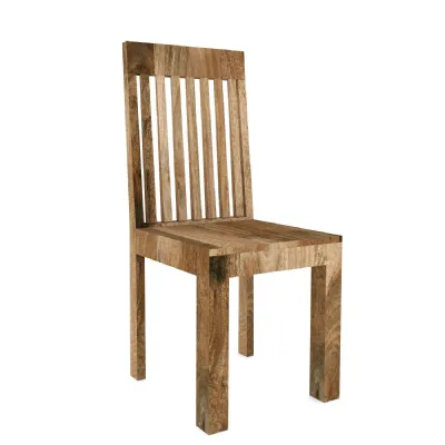 Modern Natural Mango Wood Slatted Back Dining Chair